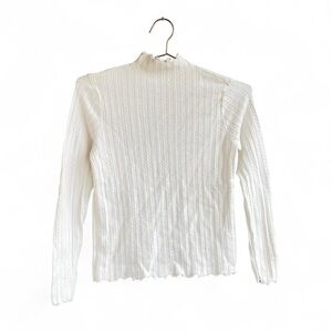 White Ribbed Mock Neck Knit Top – Cottagecore Soft Girl – Size S